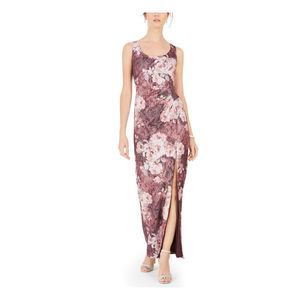 ADRIANNA PAPELL Womens Wine Purple Floral Sleeveless Maxi Evening Dress Size: 4
